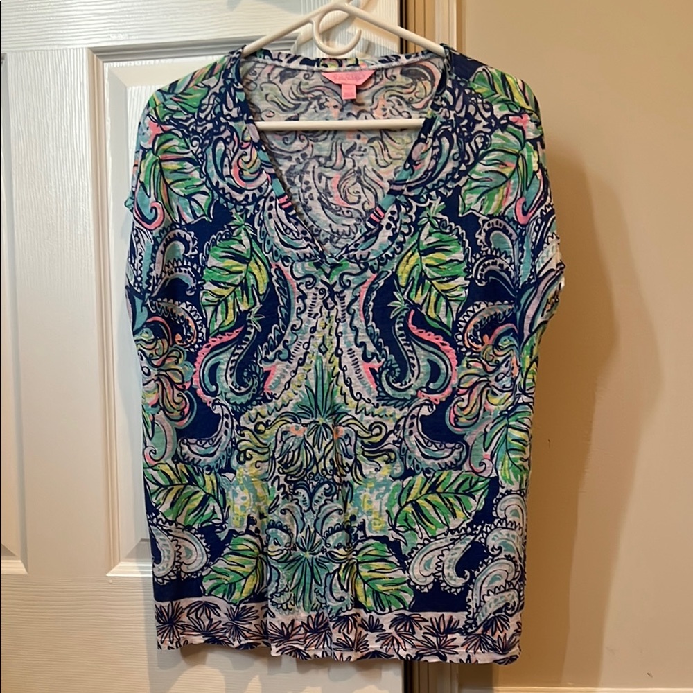Lilly Pulitzer Purple and Green Graphic Blouse
